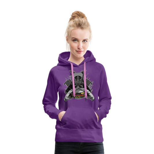 Sudadera con capucha premium para mujer"Samurai Burger" - purple