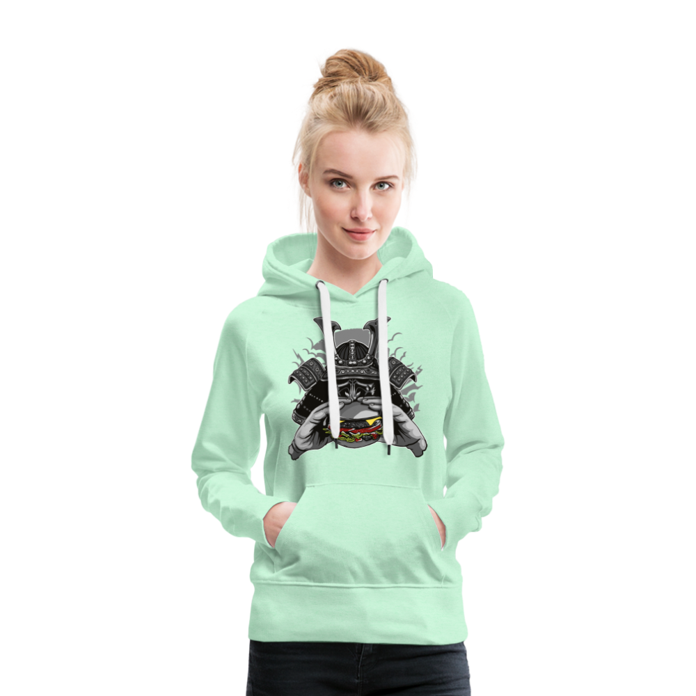 Sudadera con capucha premium para mujer"Samurai Burger" - light mint