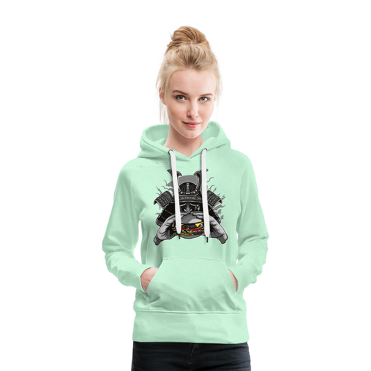Sudadera con capucha premium para mujer"Samurai Burger" - light mint