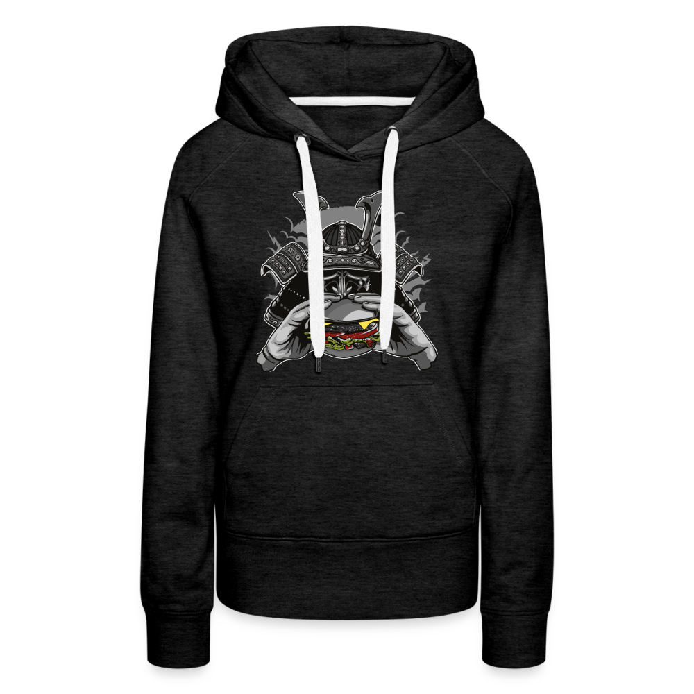 Sudadera con capucha premium para mujer"Samurai Burger" - charcoal grey