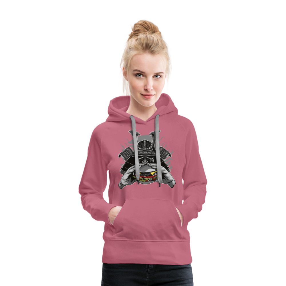 Sudadera con capucha premium para mujer"Samurai Burger" - mauve