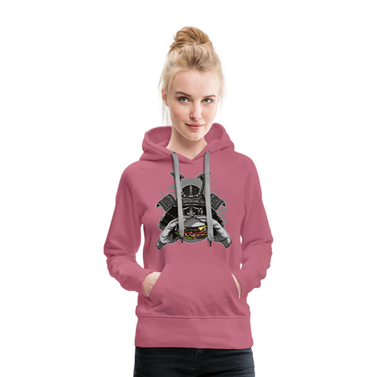 Sudadera con capucha premium para mujer"Samurai Burger" - mauve