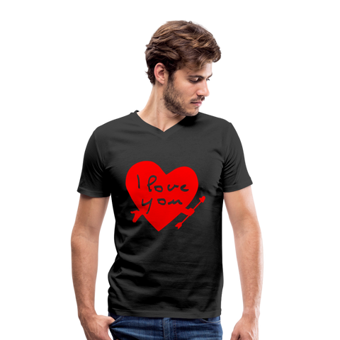 Camiseta ecológica hombre con cuello de pico de Stanley & Stella"I love you" - black