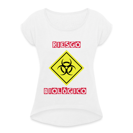 Camiseta con manga enrollada mujer"riesgo biologico" - white