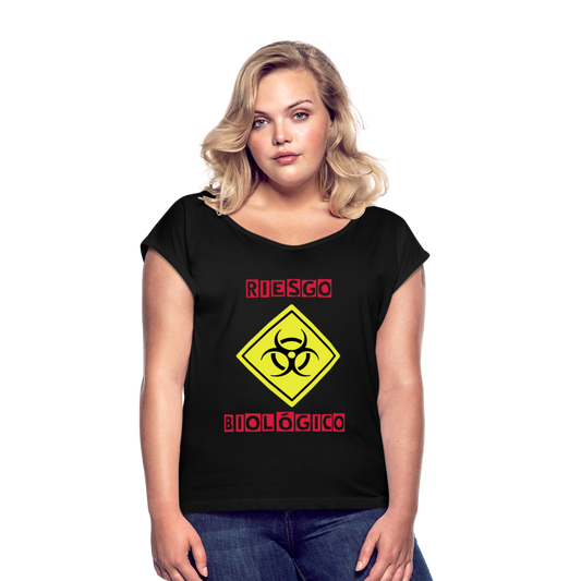 Camiseta con manga enrollada mujer"riesgo biologico" - black