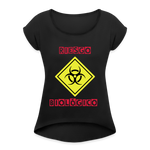 Camiseta con manga enrollada mujer"riesgo biologico" - black