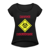 Camiseta con manga enrollada mujer"riesgo biologico" - black