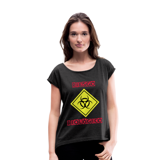 Camiseta con manga enrollada mujer"riesgo biologico" - heather black