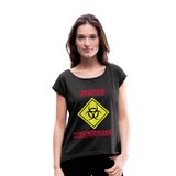 Camiseta con manga enrollada mujer"riesgo biologico" - heather black