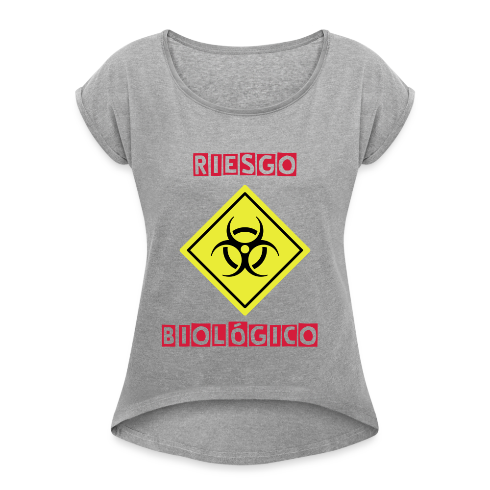 Camiseta con manga enrollada mujer"riesgo biologico" - heather grey