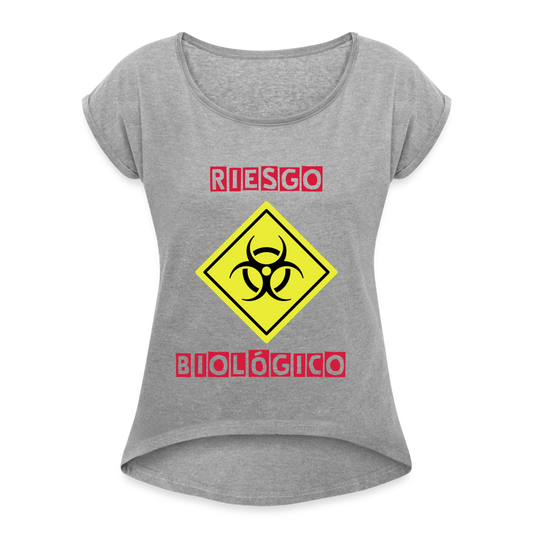 Camiseta con manga enrollada mujer"riesgo biologico" - heather grey