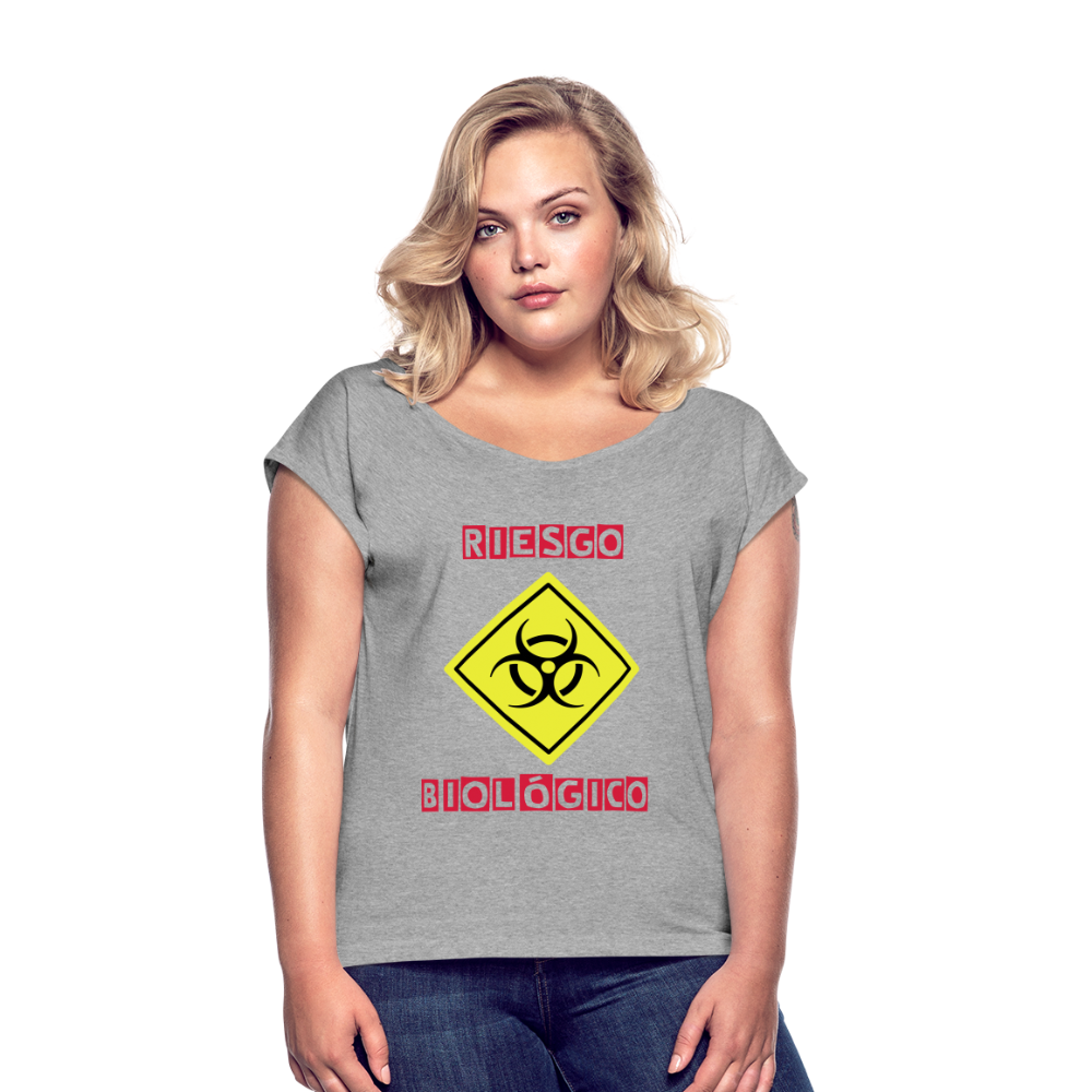 Camiseta con manga enrollada mujer"riesgo biologico" - heather grey