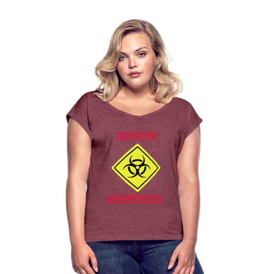Camiseta con manga enrollada mujer"riesgo biologico" - heather burgundy