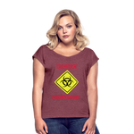 Camiseta con manga enrollada mujer"riesgo biologico" - heather burgundy