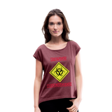 Camiseta con manga enrollada mujer"riesgo biologico" - heather burgundy