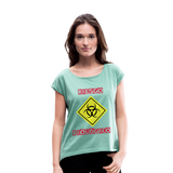 Camiseta con manga enrollada mujer"riesgo biologico" - heather mint