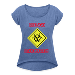 Camiseta con manga enrollada mujer"riesgo biologico" - heather denim