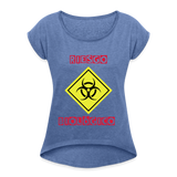 Camiseta con manga enrollada mujer"riesgo biologico" - heather denim