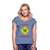 Camiseta con manga enrollada mujer"riesgo biologico" - heather denim