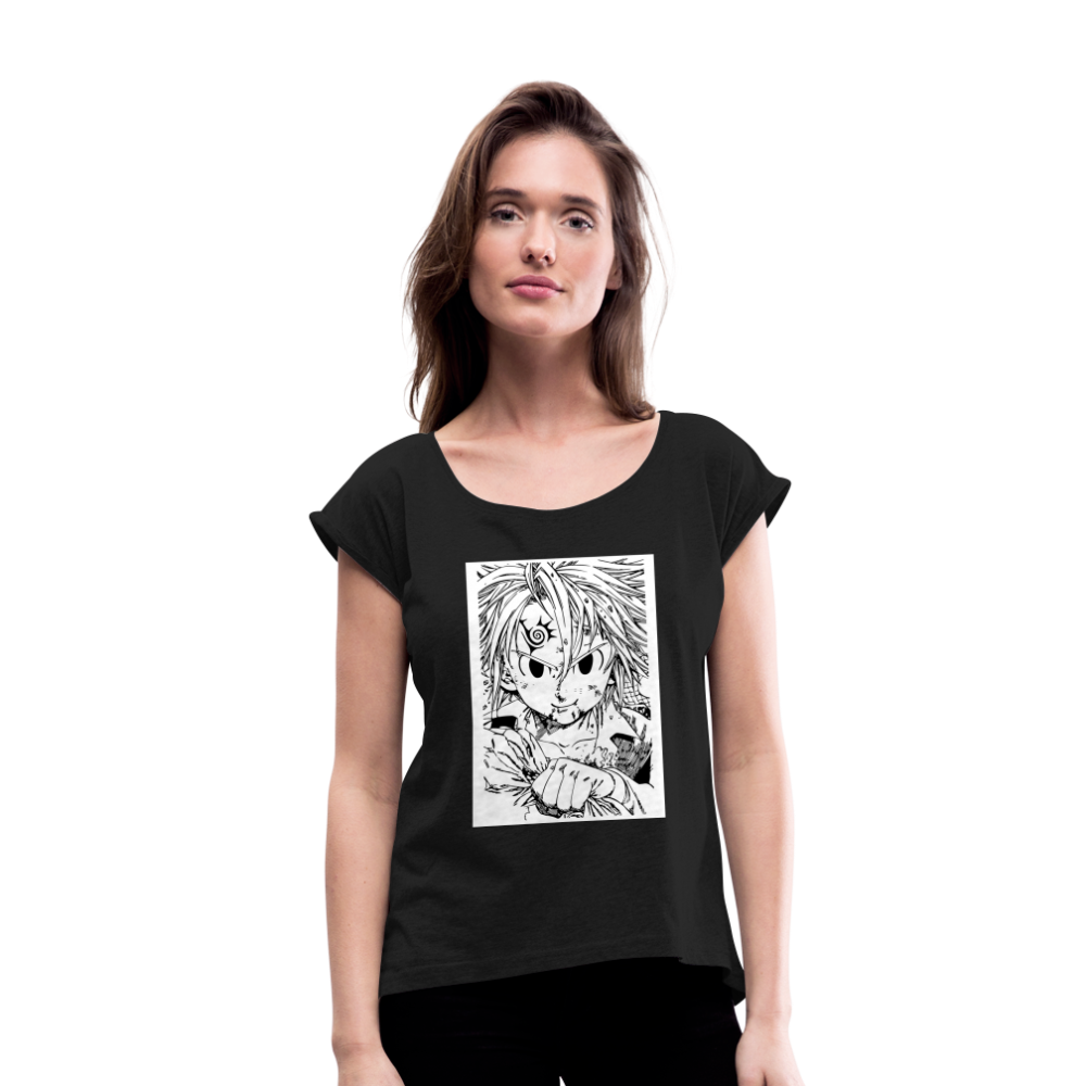 Camiseta con manga enrollada mujer"anime" - black