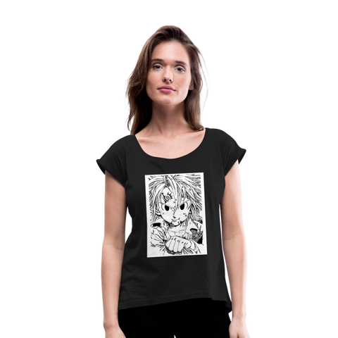 Camiseta con manga enrollada mujer"anime" - black