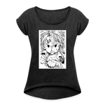 Camiseta con manga enrollada mujer"anime" - heather black