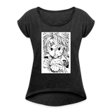 Camiseta con manga enrollada mujer"anime" - heather black