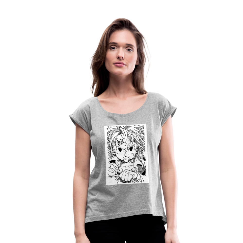 Camiseta con manga enrollada mujer"anime" - heather grey