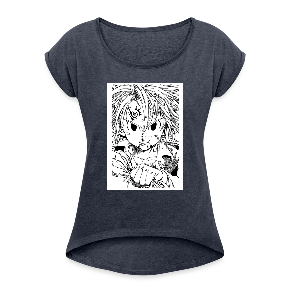 Camiseta con manga enrollada mujer"anime" - heather navy