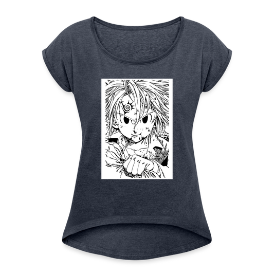 Camiseta con manga enrollada mujer"anime" - heather navy