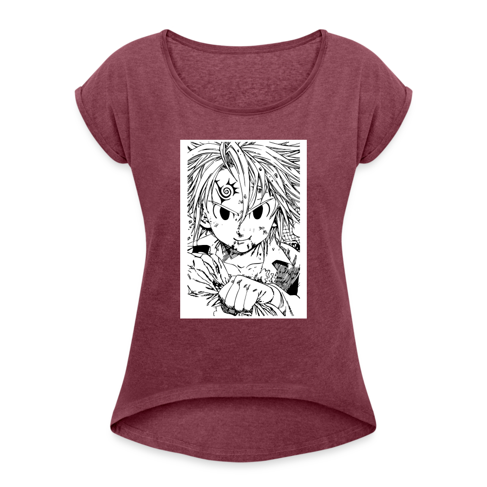 Camiseta con manga enrollada mujer"anime" - heather burgundy