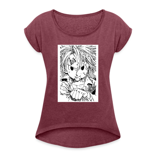 Camiseta con manga enrollada mujer"anime" - heather burgundy