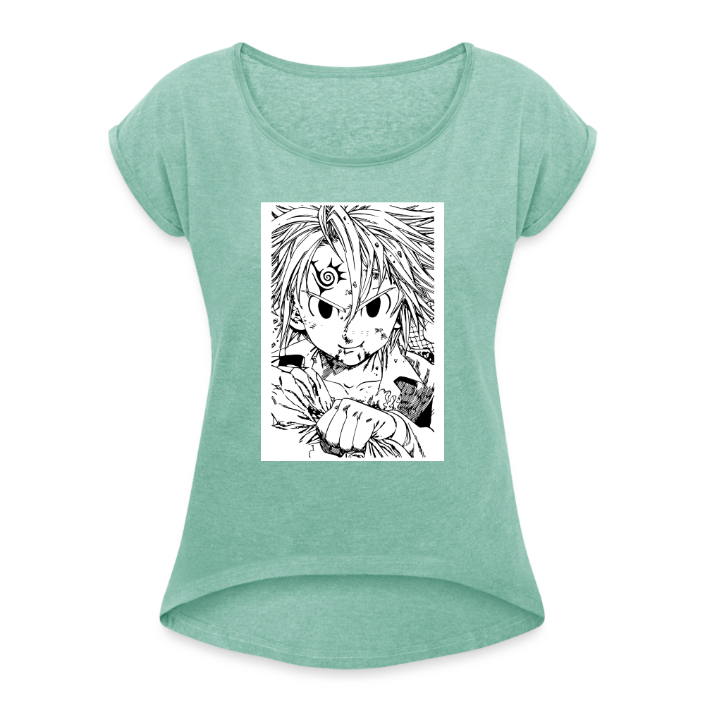 Camiseta con manga enrollada mujer"anime" - heather mint