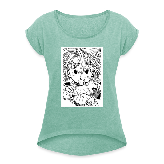 Camiseta con manga enrollada mujer"anime" - heather mint