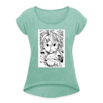 Camiseta con manga enrollada mujer"anime" - heather mint