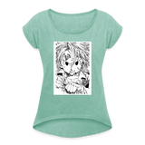 Camiseta con manga enrollada mujer"anime" - heather mint