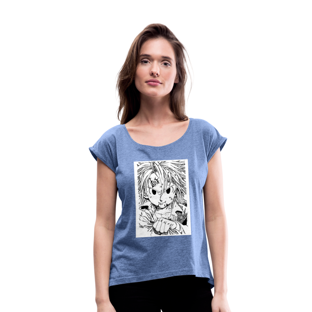 Camiseta con manga enrollada mujer"anime" - heather denim