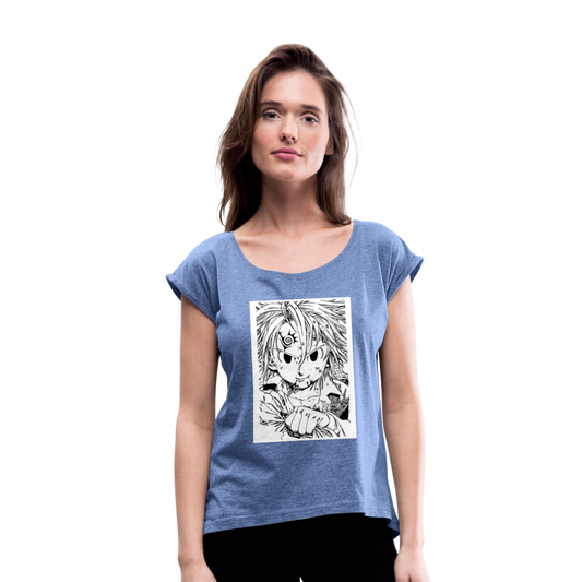 Camiseta con manga enrollada mujer"anime" - heather denim