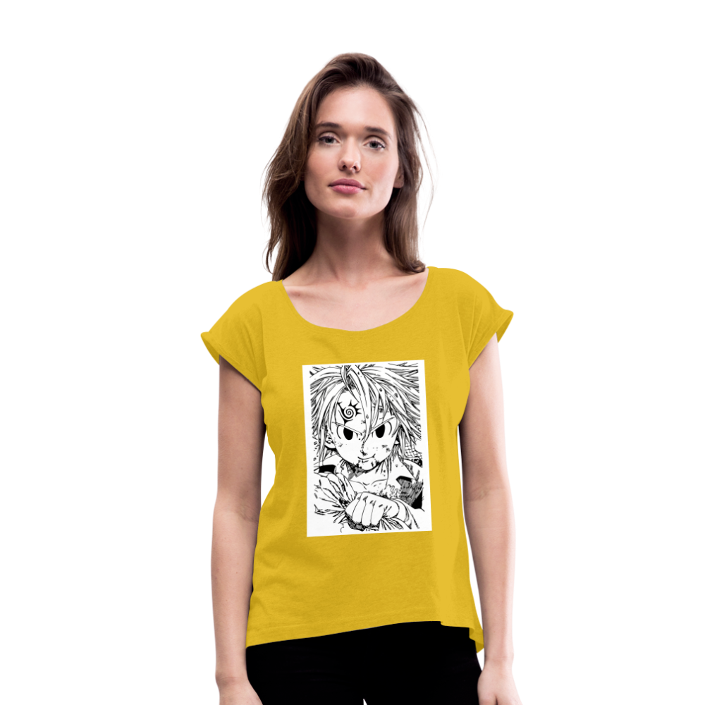 Camiseta con manga enrollada mujer"anime" - mustard yellow