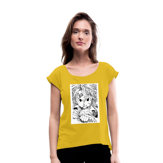 Camiseta con manga enrollada mujer"anime" - mustard yellow