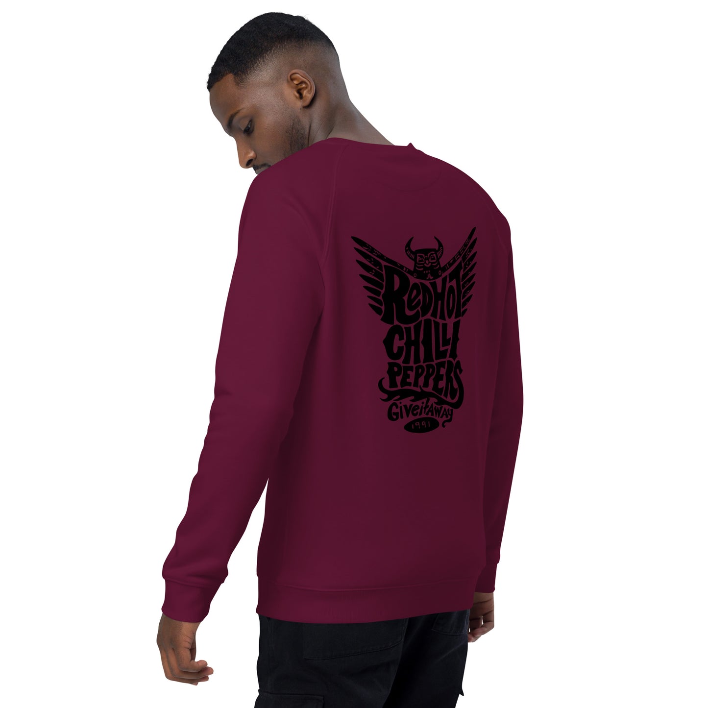 Sudadera orgánica raglán unisex"Red hot chilli peppers"