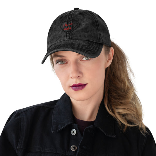 Gorra sarga algodón vintage"I LOVE CATS"